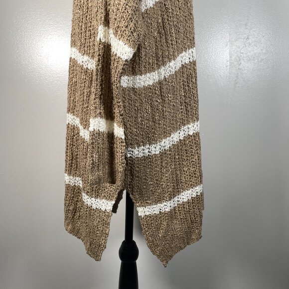 Double Zero Brown White Stripes Round Crew Neck Long Sleeve Knit Sweater M - Picture 13 of 14